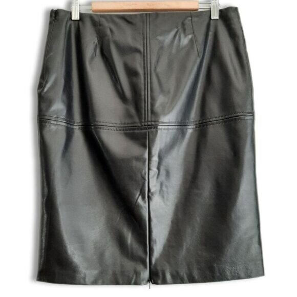 EDIT Back Zipper Slit Vegan Faux Leather Pencil Mini Skirt Black Sz 8 - Picture 5 of 13